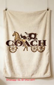 COACH Vintage Horse Carriage Logo Print Flannel Throw Blanket for Couch C295